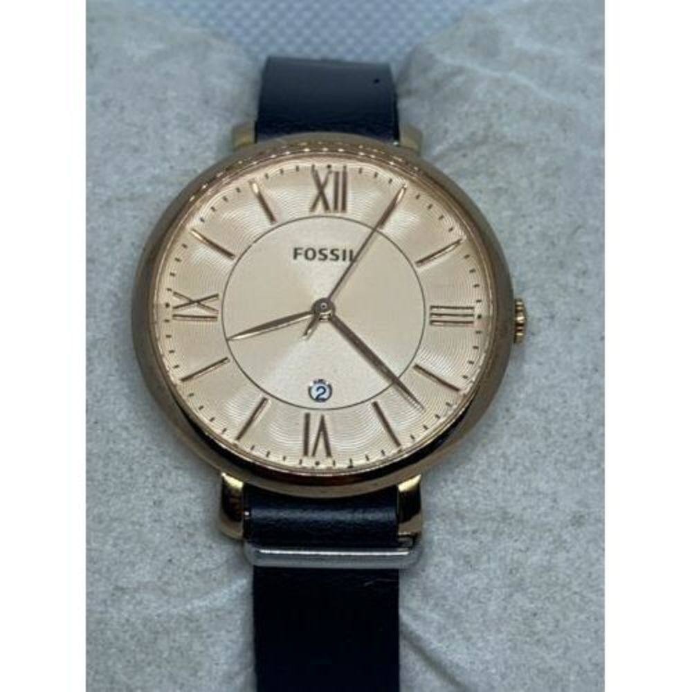 Fossil ES3707 Jacqueline Women's Black Leather Analog Rose Dial Quartz Watc Aa34